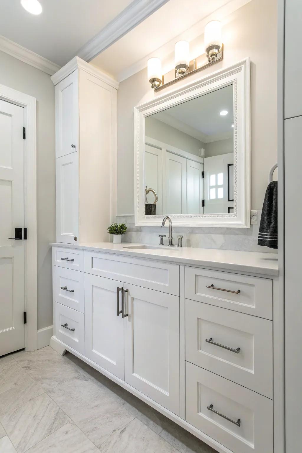 Shaker-style shelves offer timeless appeal and versatility.