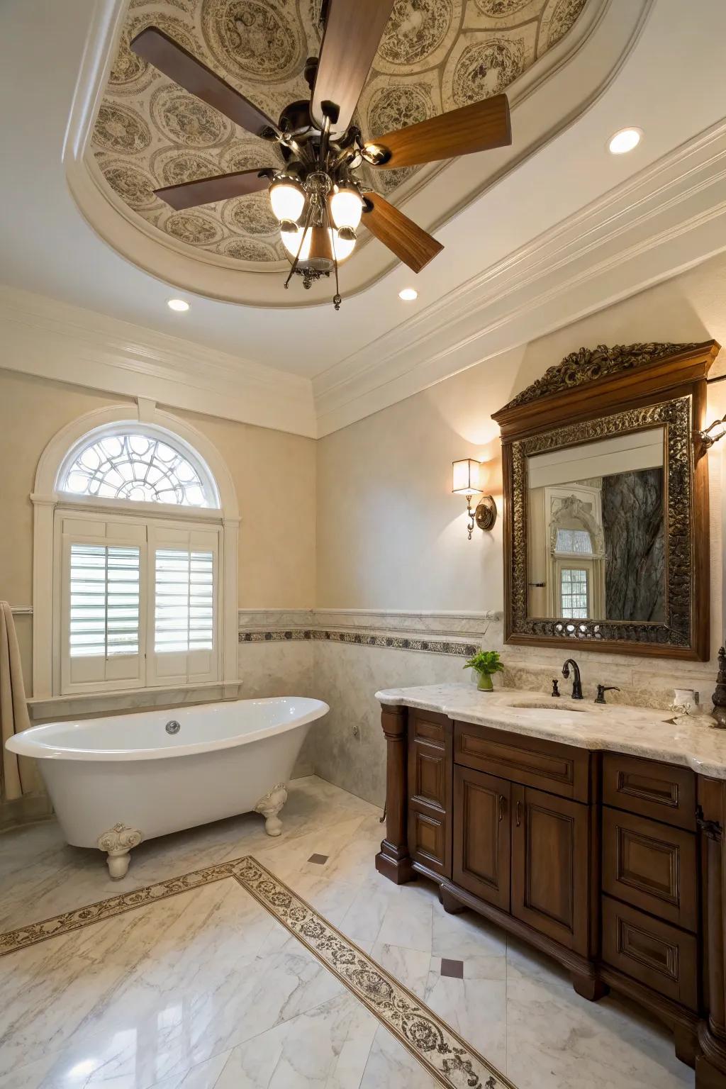 A traditional bathroom showcasing an elegant fan design.