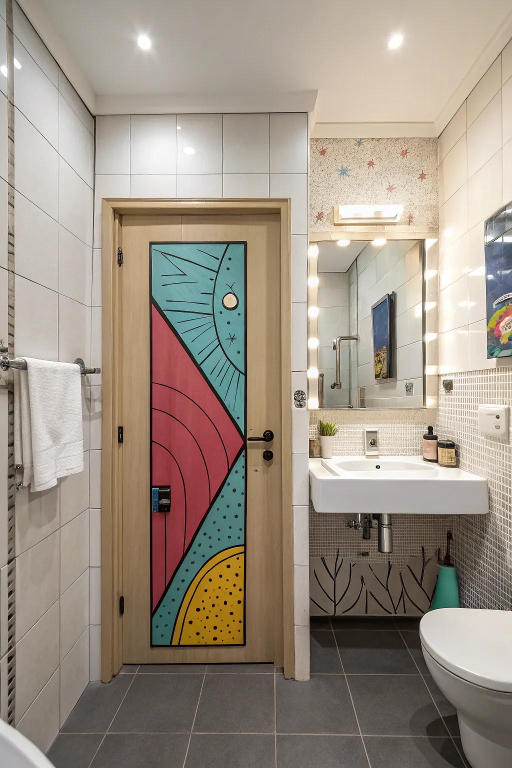 Your bathroom is transformed into an art gallery by custom artwork panels.