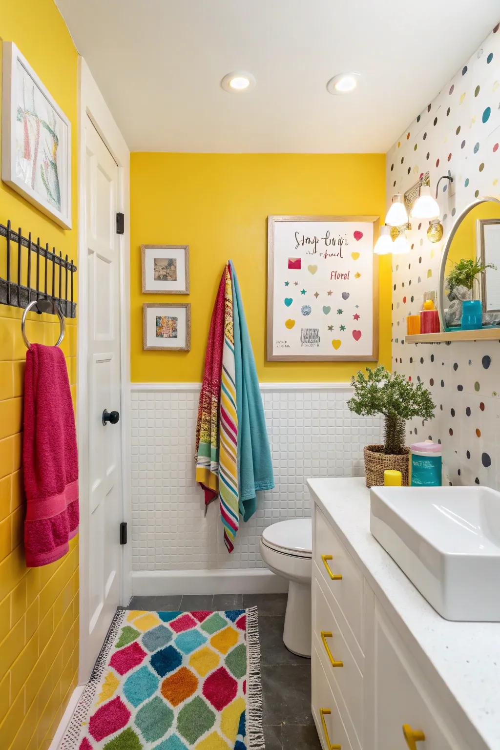 A playful bathroom with a pop of vibrant hue.