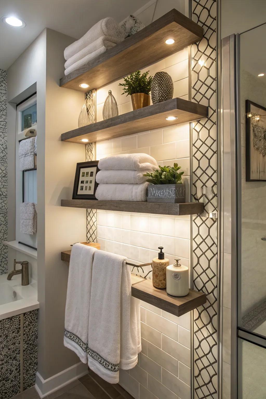 Unite keeping and display with floating shelves.