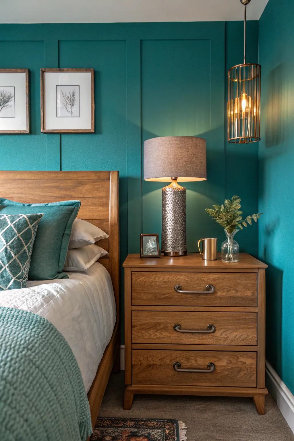 Cooling green blues present a rejuvenating contrast in sun-filled sleeping quarters.
