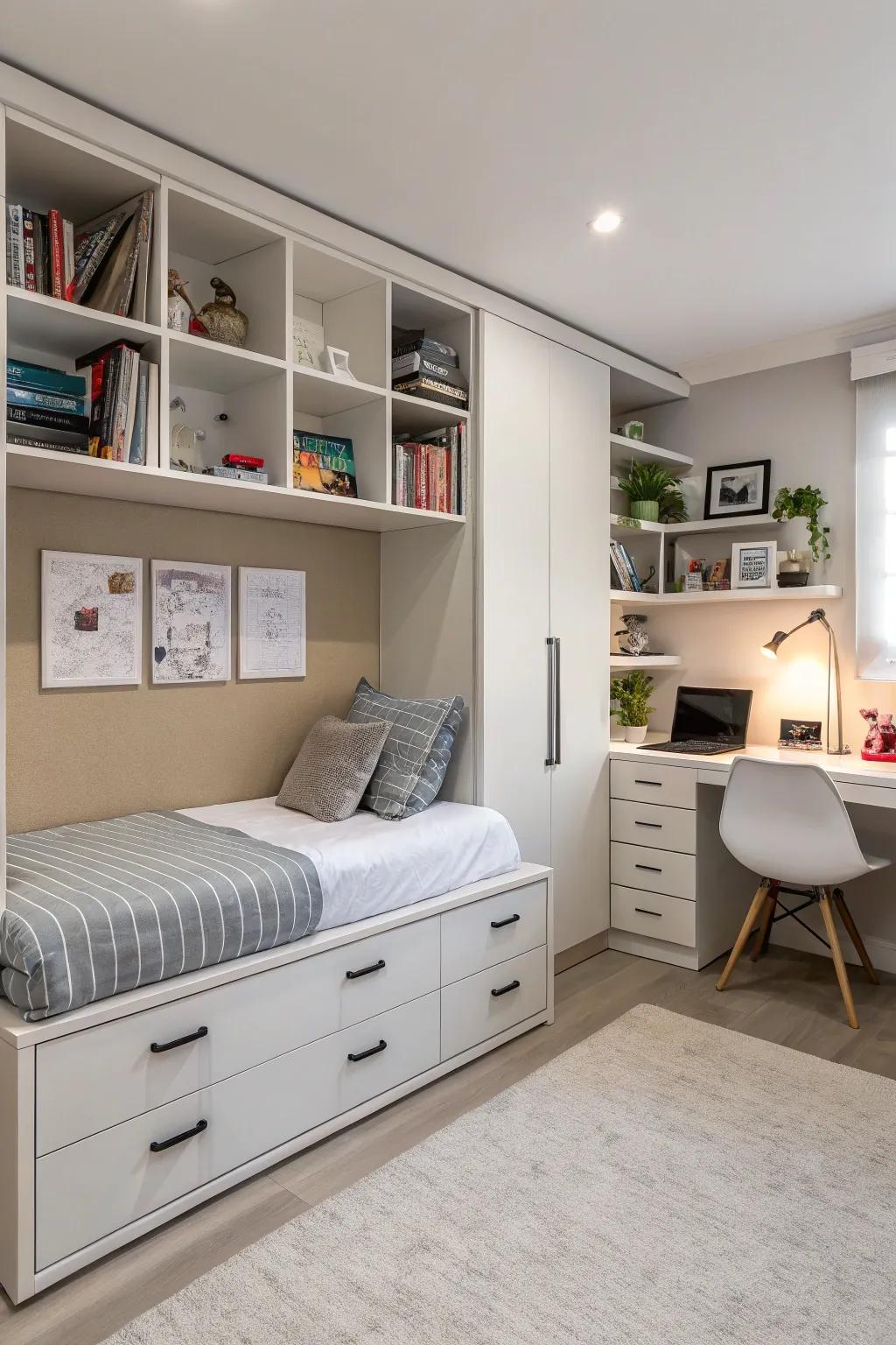 Optimize space via furniture with multiple uses.