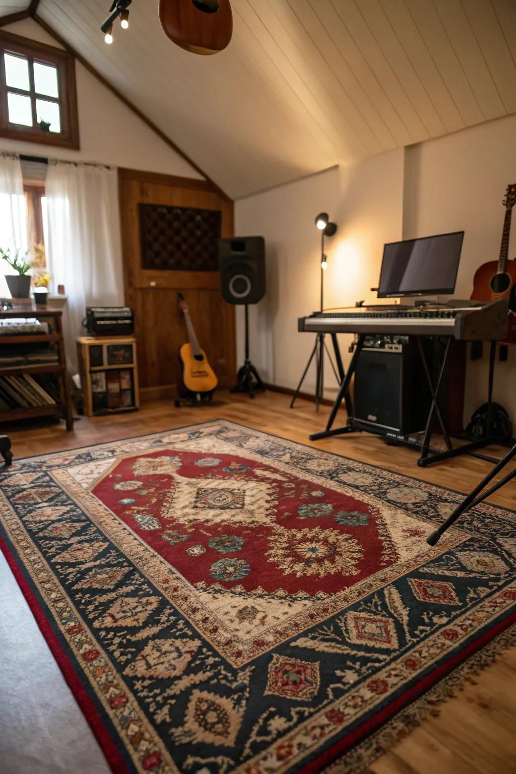 A rug adds acoustic warmth to your music space.