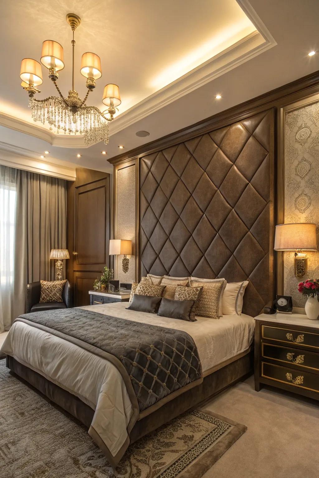 Leather panels add a luxurious and sophisticated touch.