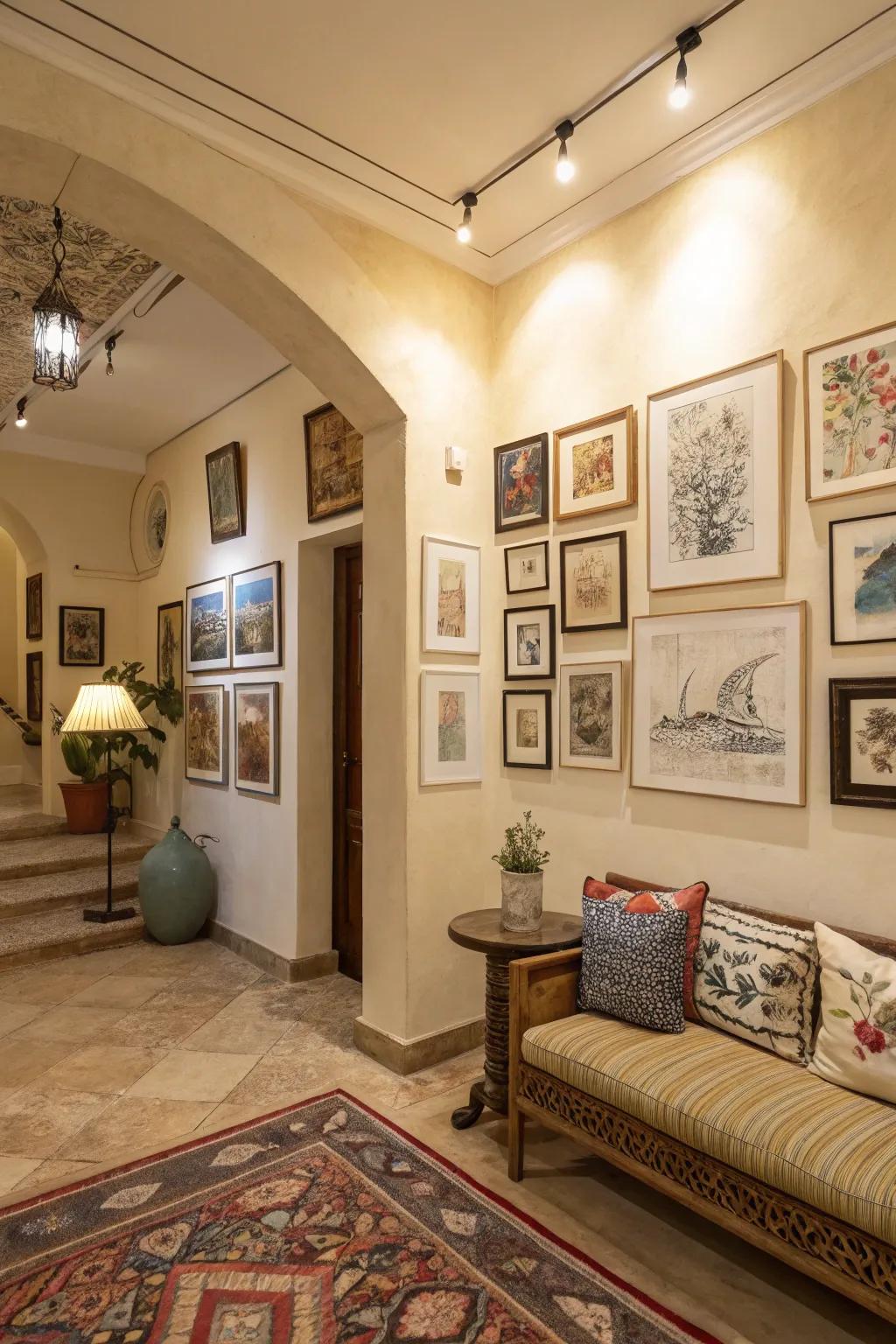 The beige interior is brought to life and made more individual by the use of artistic wall décor.