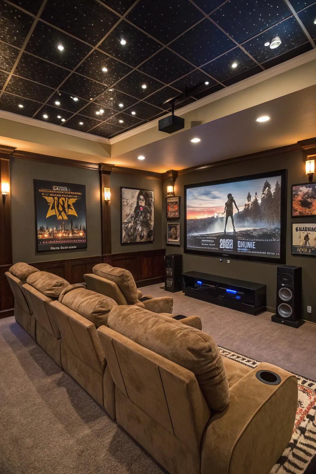 Themed seating adding a personal and unique touch to this home theater.