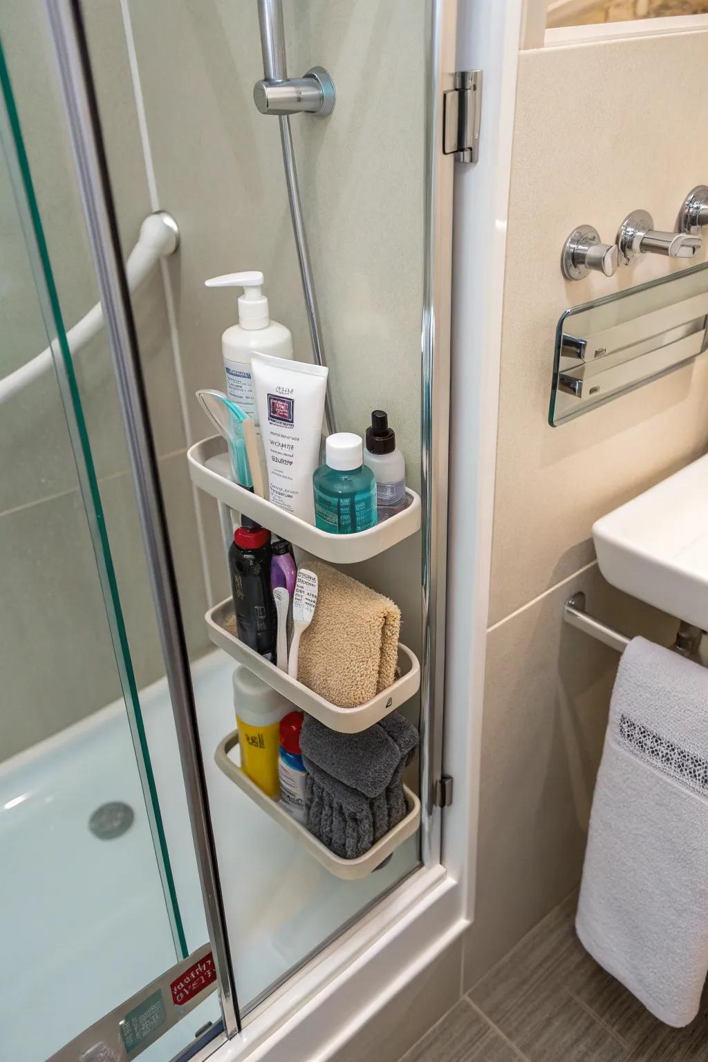 Optimize small spaces using a compact shower organizer.