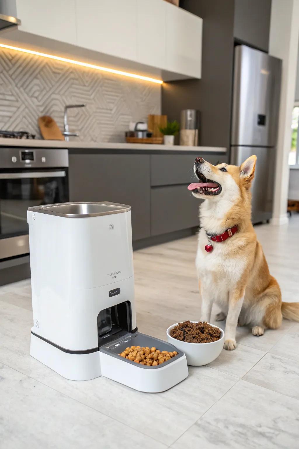 An intelligent pet feeder ensures pets are well-fed, even when their owners are busy.