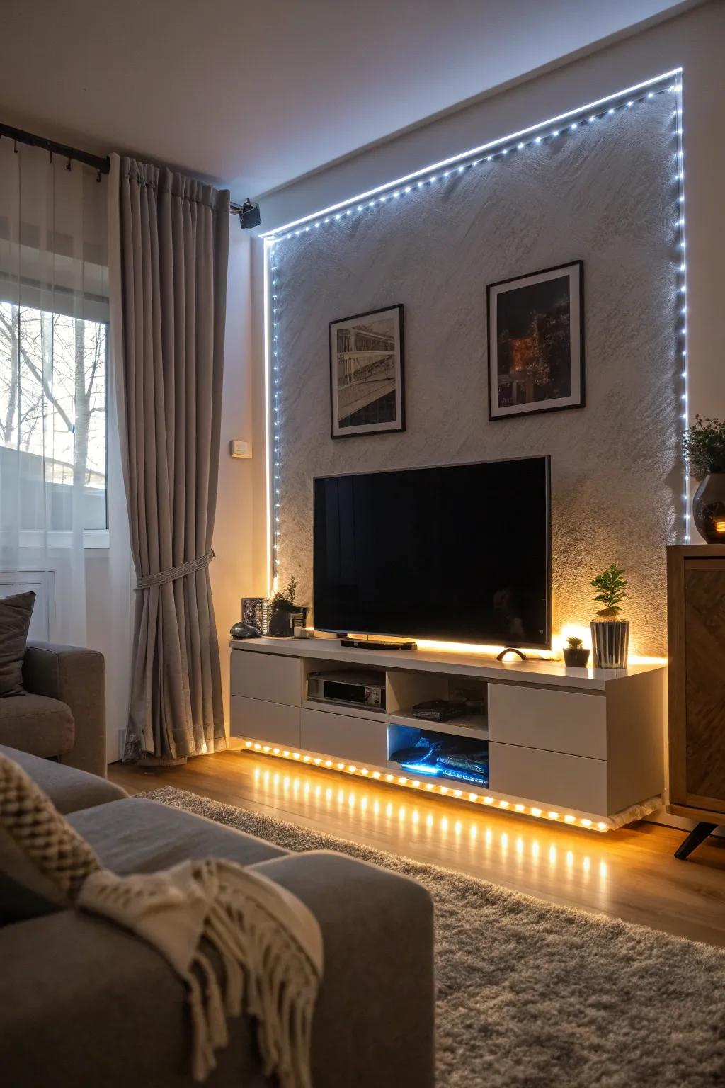 LED lighting adds a warm glow and enhances ambiance.