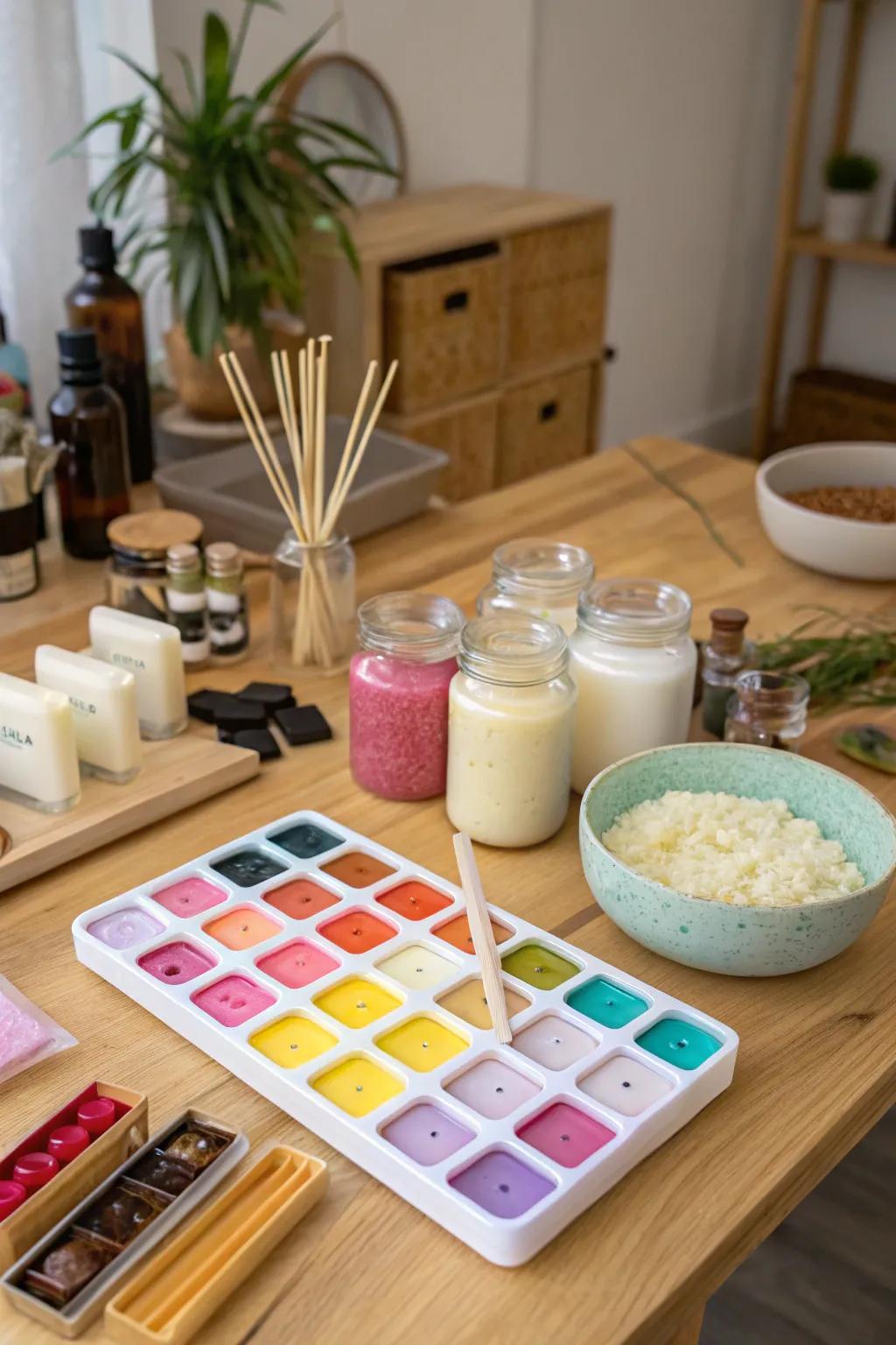 A fragrant candle-crafting area for personalized gifts.