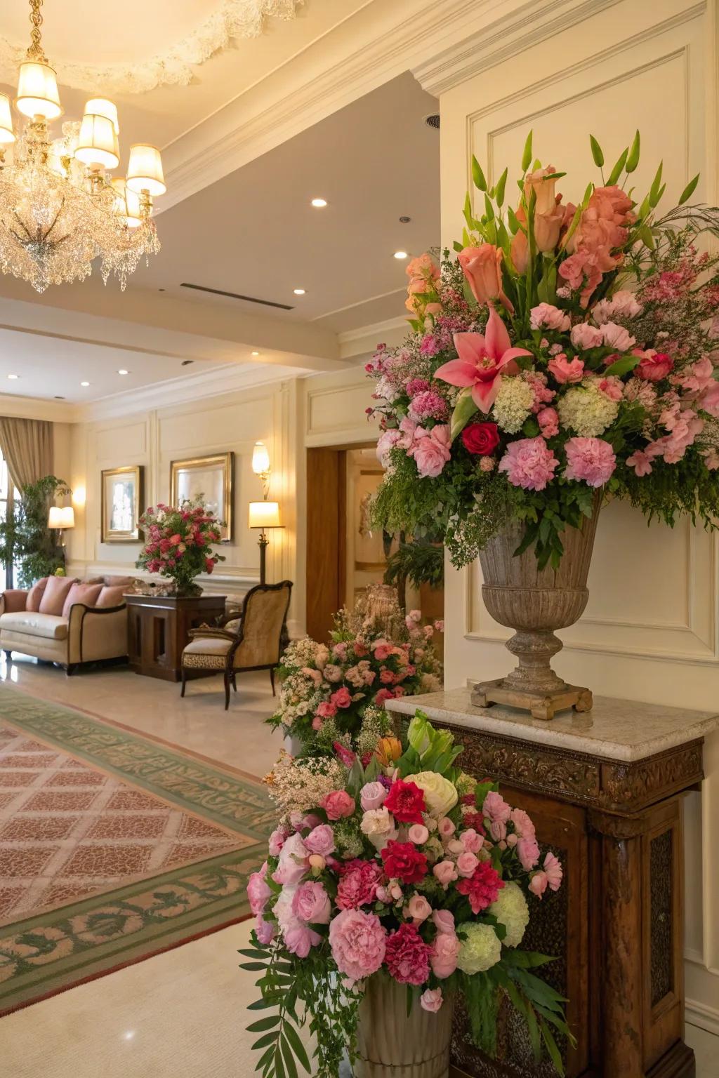 Floral arrangements bring life and freshness.
