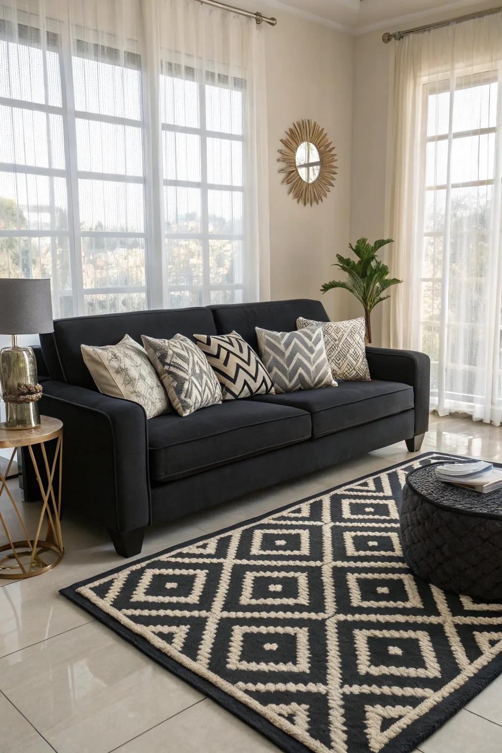 Geometric elegance and a black couch.