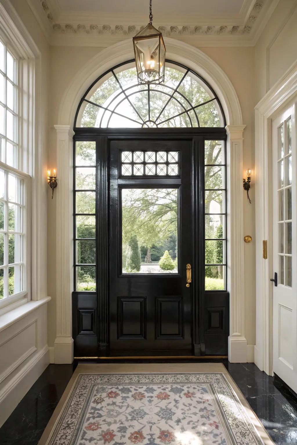 Windows beautifully presenting a dark-toned entrance to enhance light and fashion.