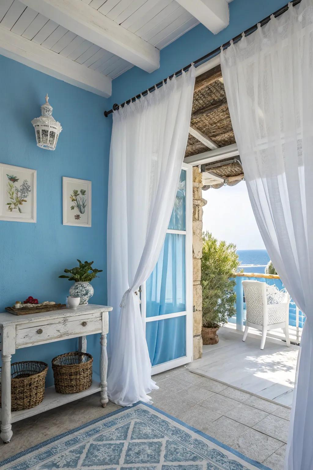 Combining azure and ivory produces a fresh and balanced aesthetic.