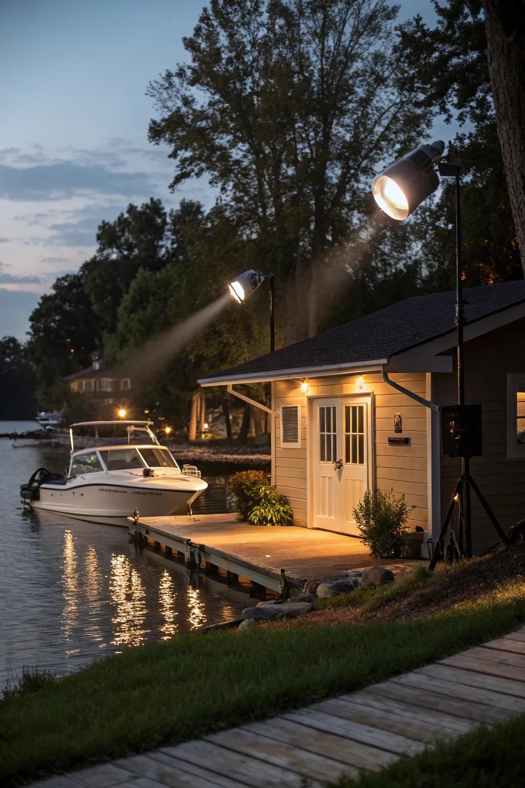 Adaptable focus lamps deliver flexible and concentrated illumination for the boat house.