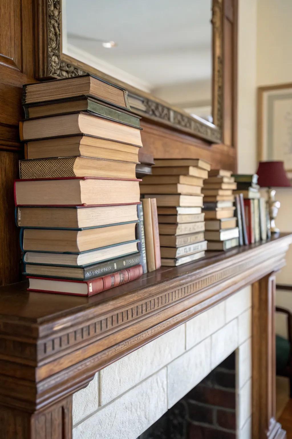 Symmetry and asymmetry create a balanced yet energetic mantel.