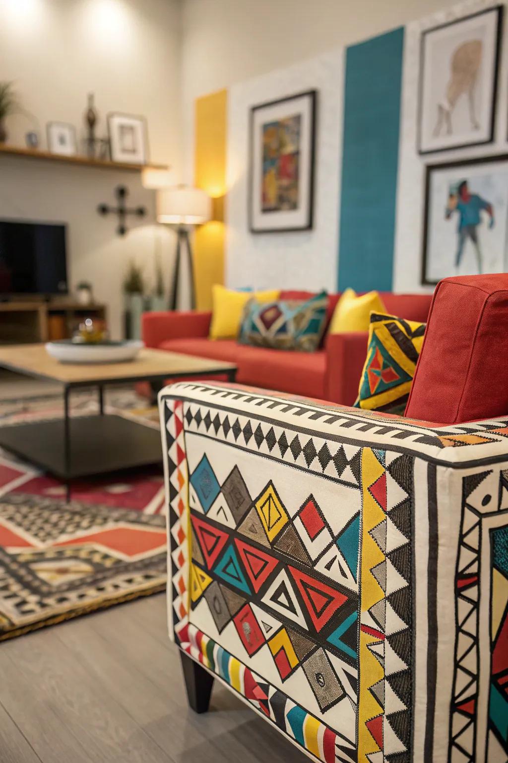 Graphic borders transform walls into artistic masterpieces.