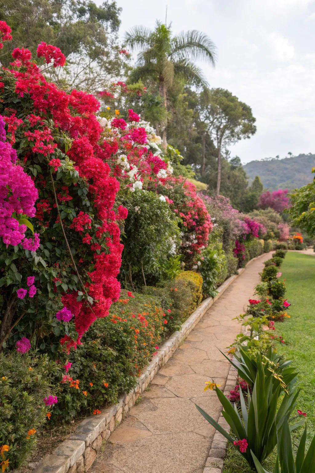 Bougainvillea adding diversity to a mixed plant border.