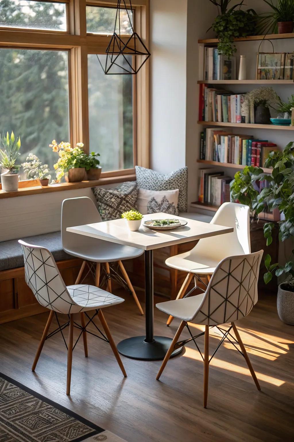 Geometric shapes add a modern edge to your breakfast nook.