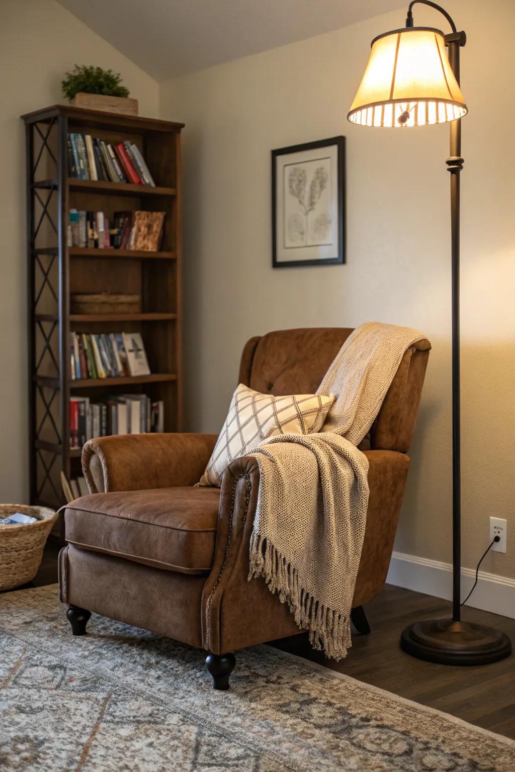 A snug reading nook injects charm and function to the lounge.