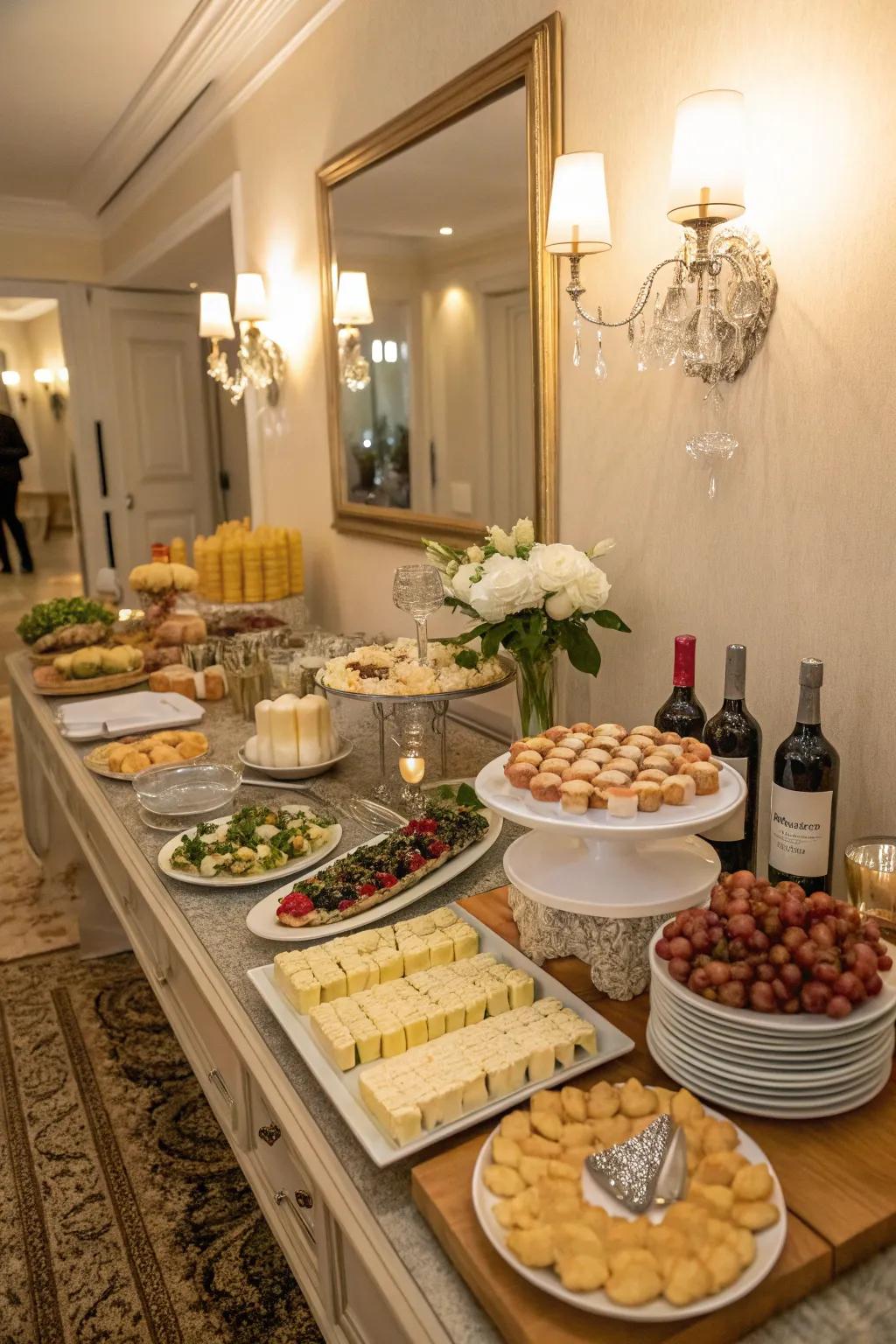 Sophisticated balance creates a polished and harmonious buffet.
