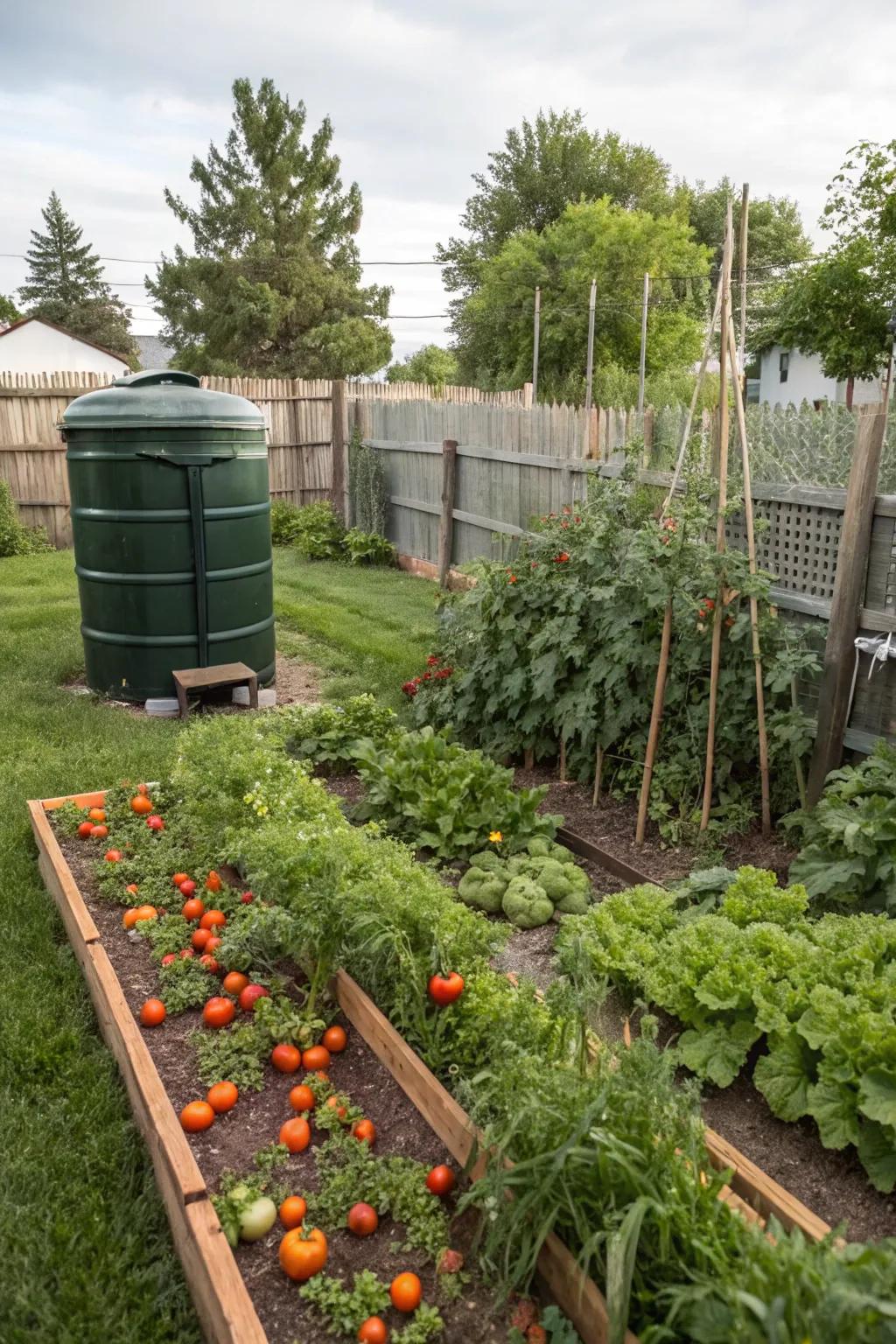 A productive plot and compost setup promoting sustainable living.
