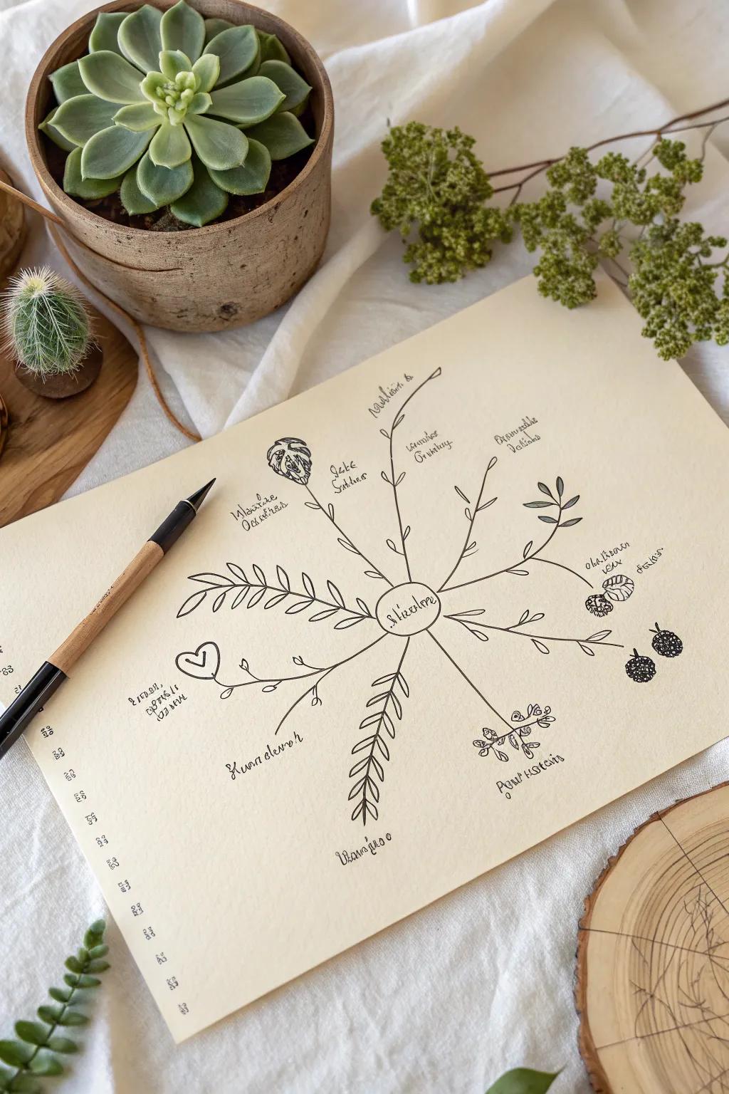 Organize your thoughts beautifully with a minimalist mind map&mdash;where simplicity meets creativity.