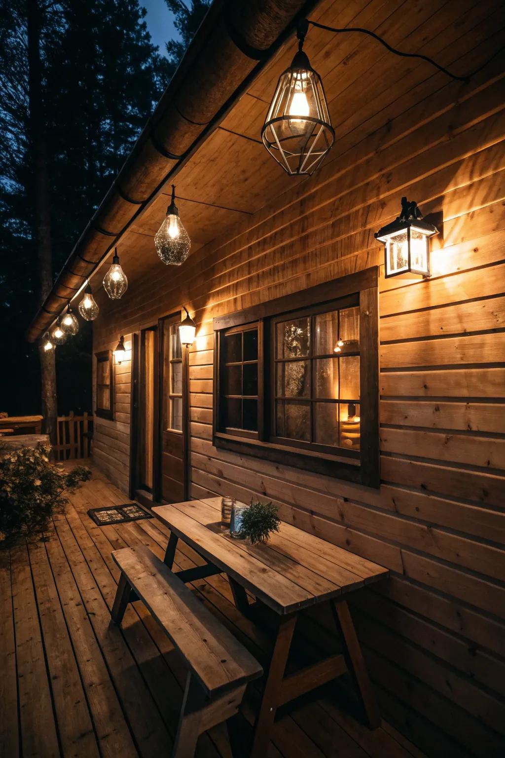 Pendant lights designing a play of light and shadow in the cabin.
