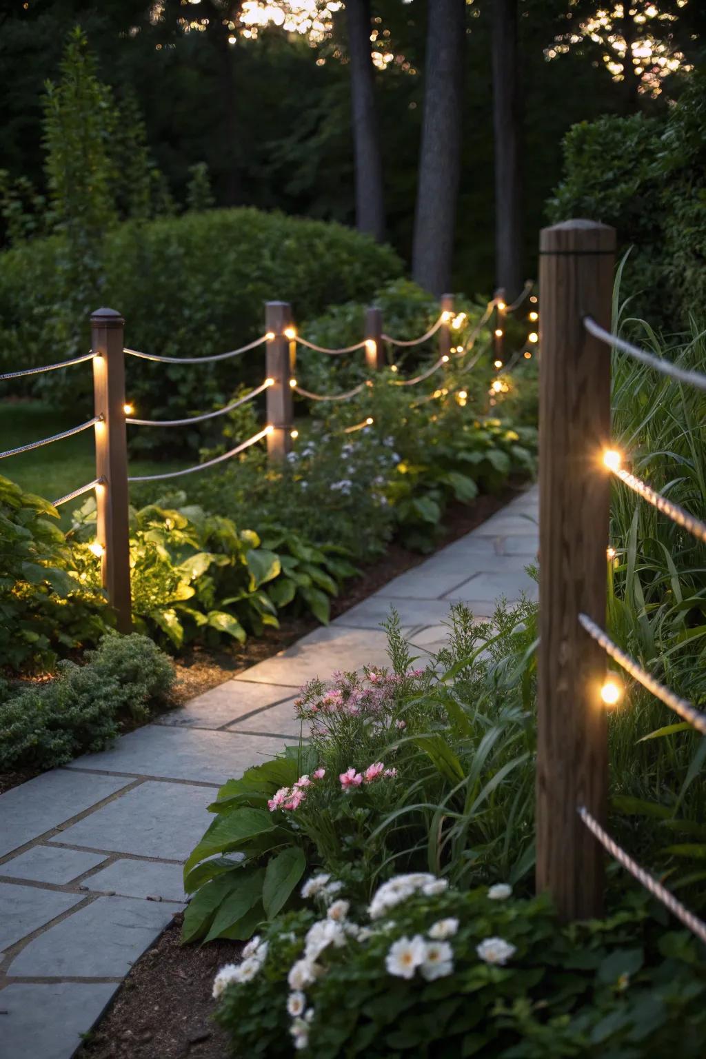 Enchanting nighttime ambiance with a wire fence