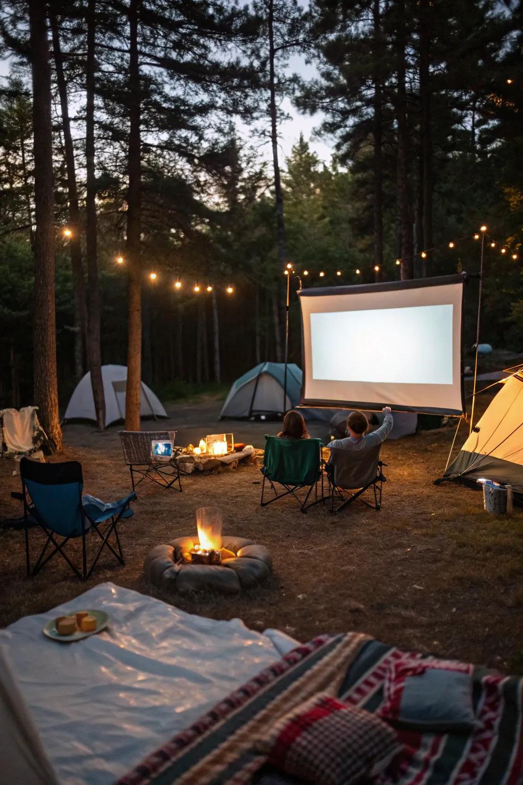 Enjoy an enchanting film night under the stars with an outdoor setup.