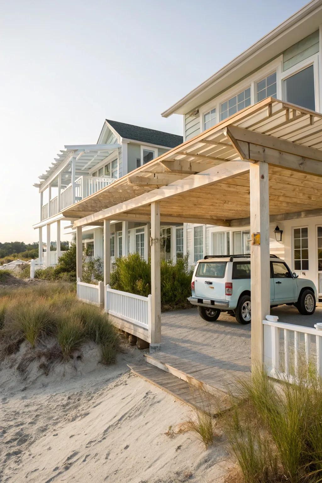 A beach-style carport radiating coastal charm.