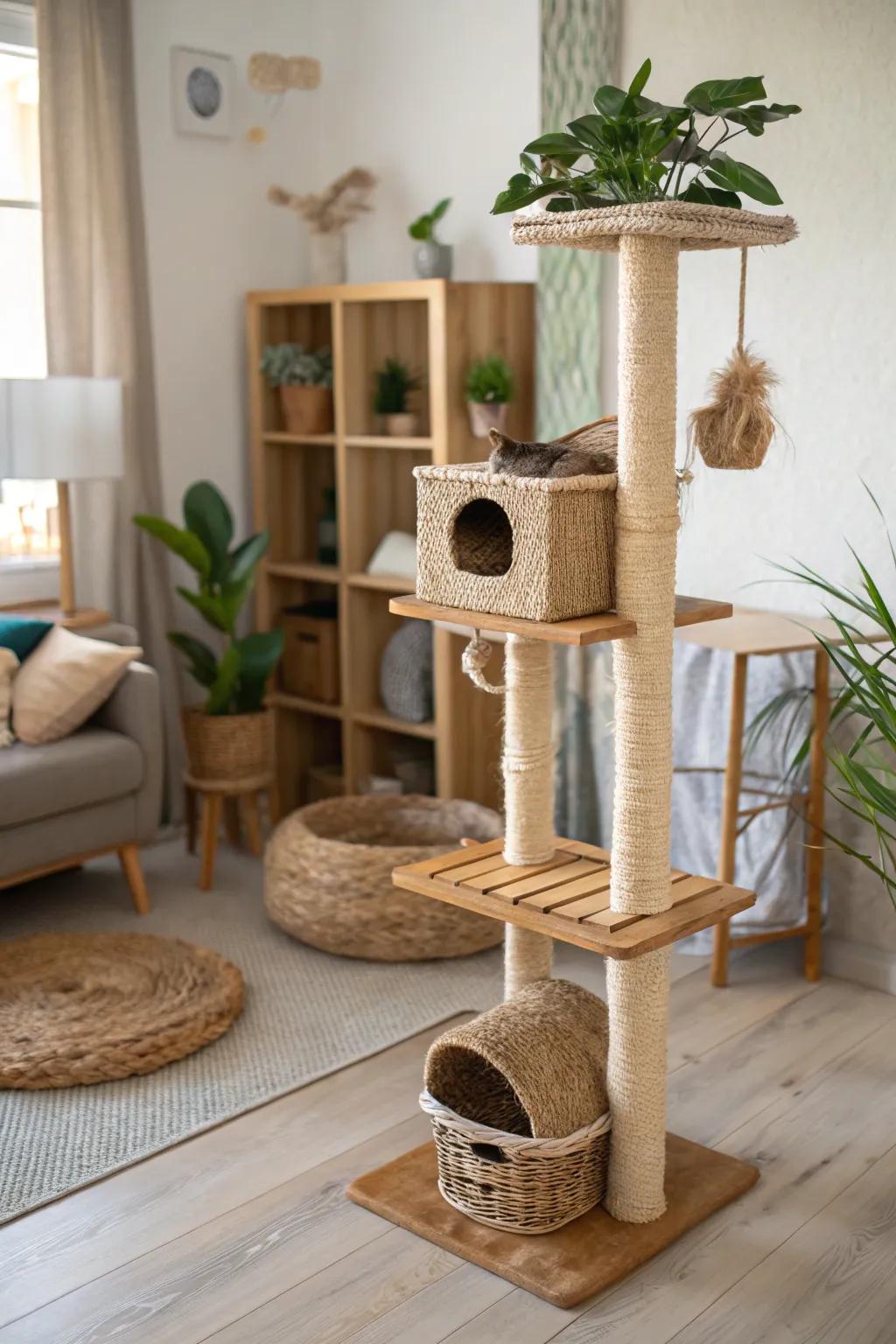 Eco-conscious designs offer sustainability and style for your cat’s play space.