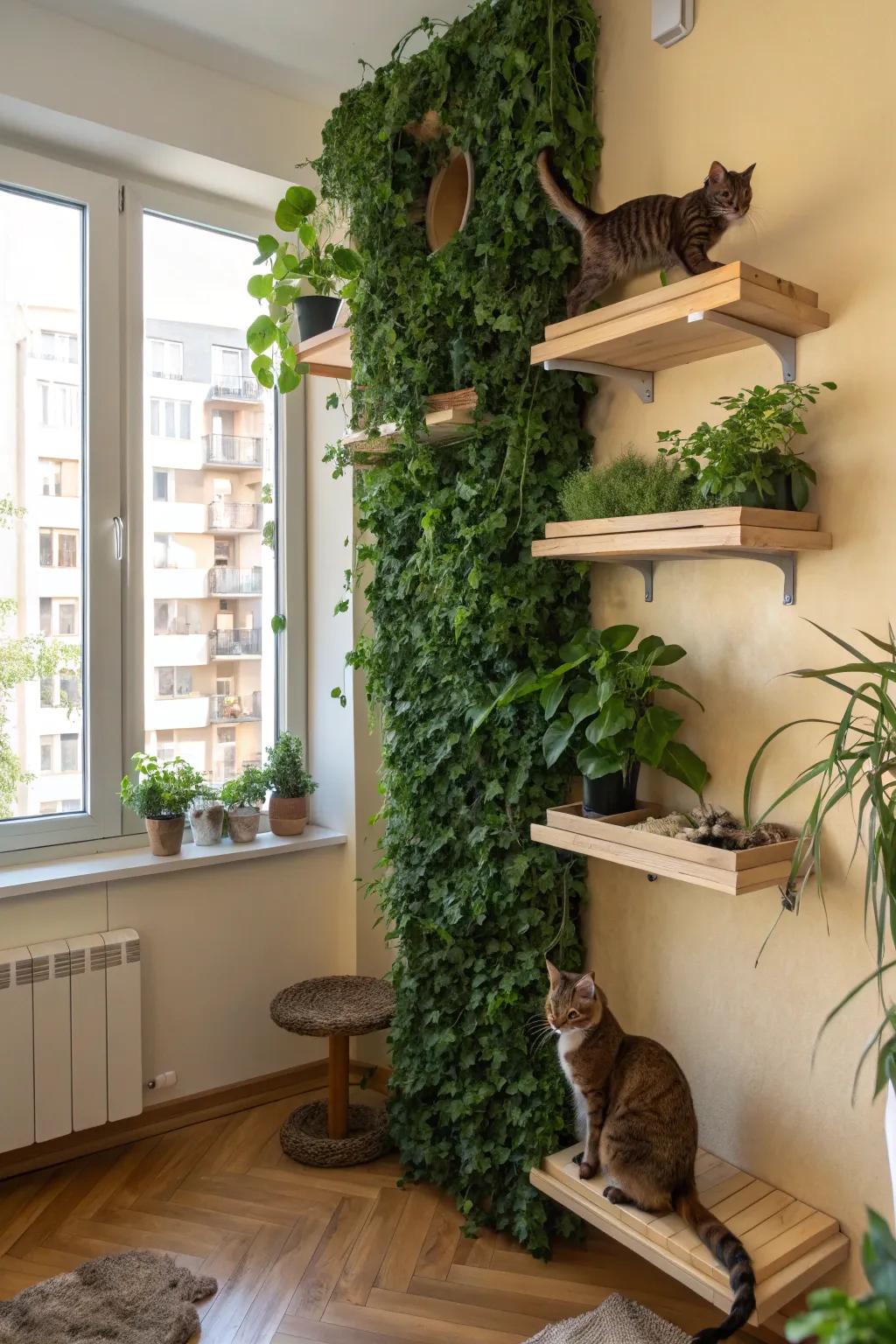 Vertical gardens supply natural enrichment and beauty.