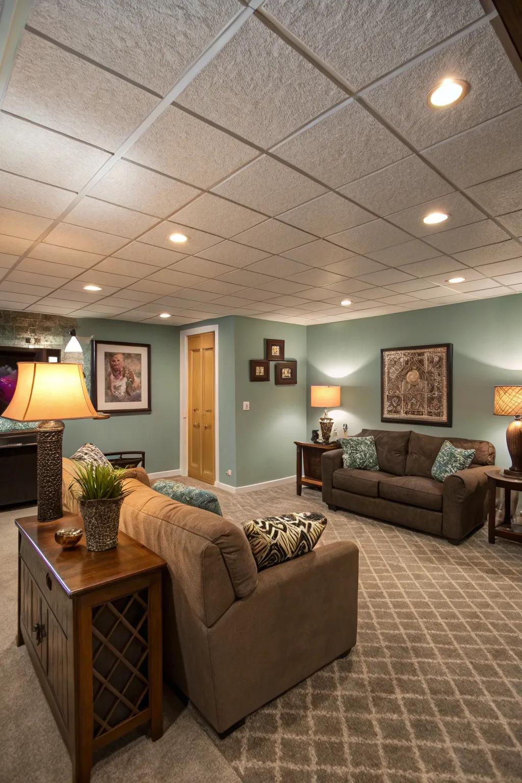 Enhance your space using a stylish hanging ceiling.