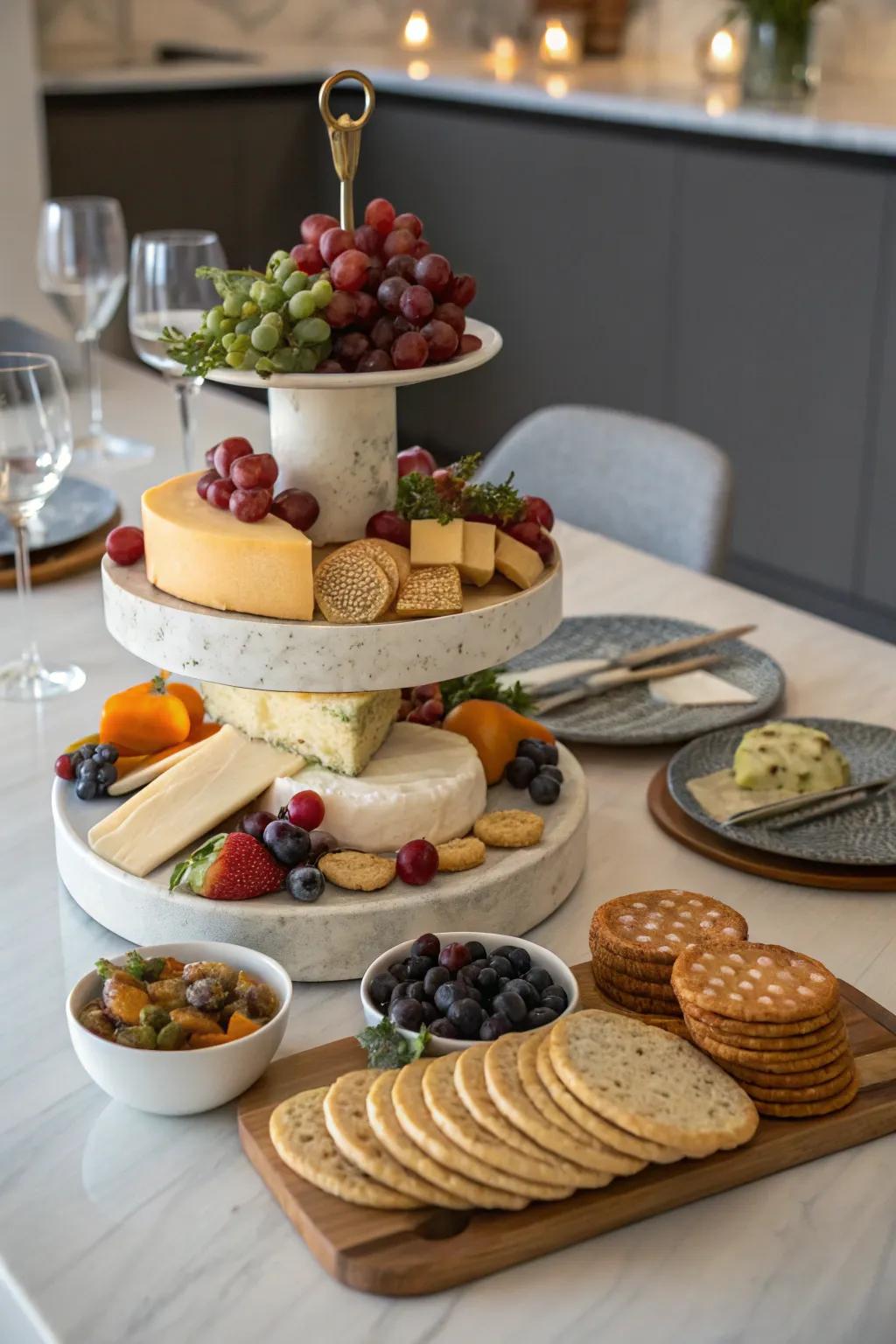 A cheese board designed with layers for added depth.