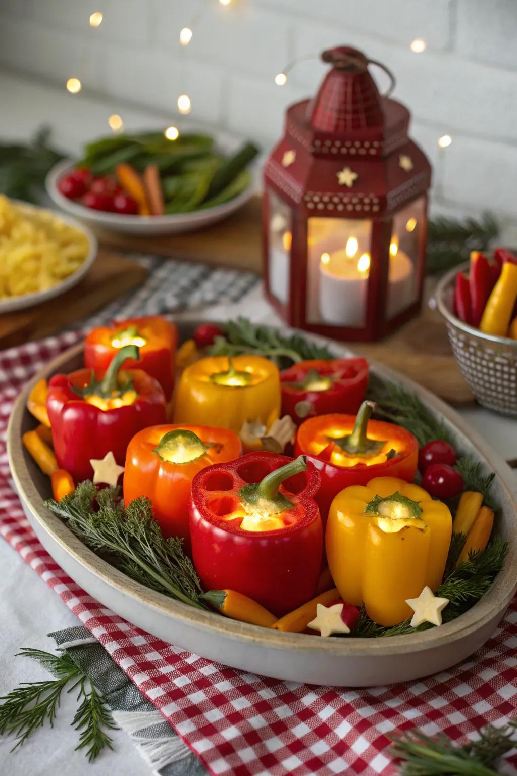 A festive beacon veggie tray that brings a warm holiday glow.
