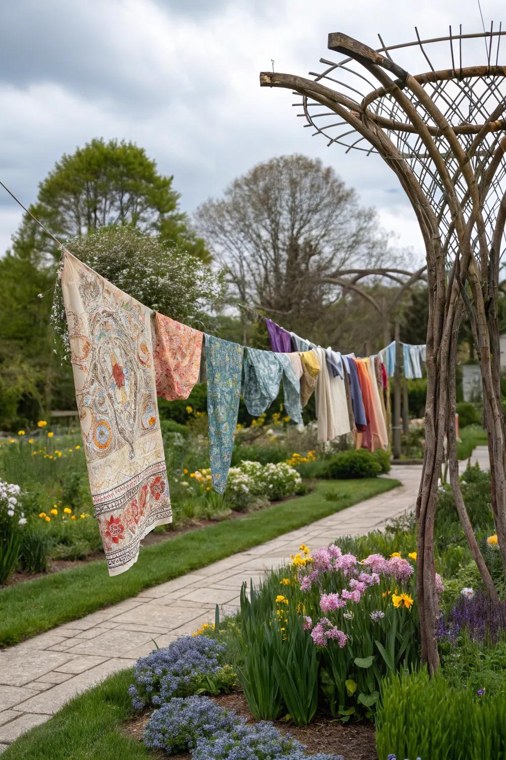 Make a backyard statement using an artistic clothesline sculpture.