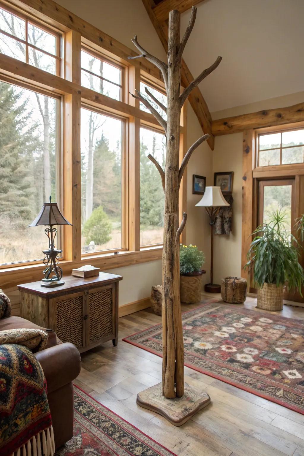 A country garment post serving as a functional art piece.