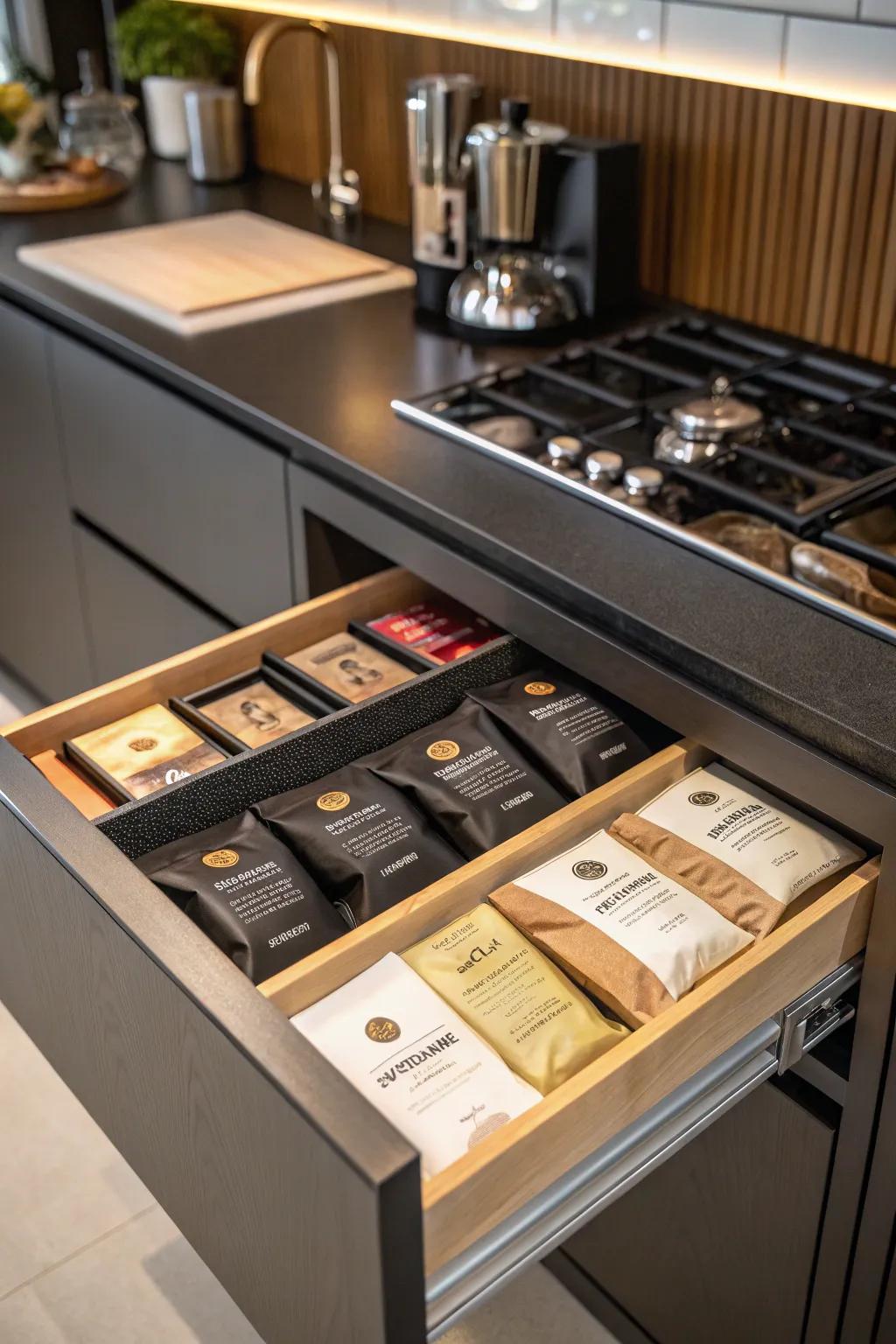 A curated coffee station offers a personalized café-like experience.