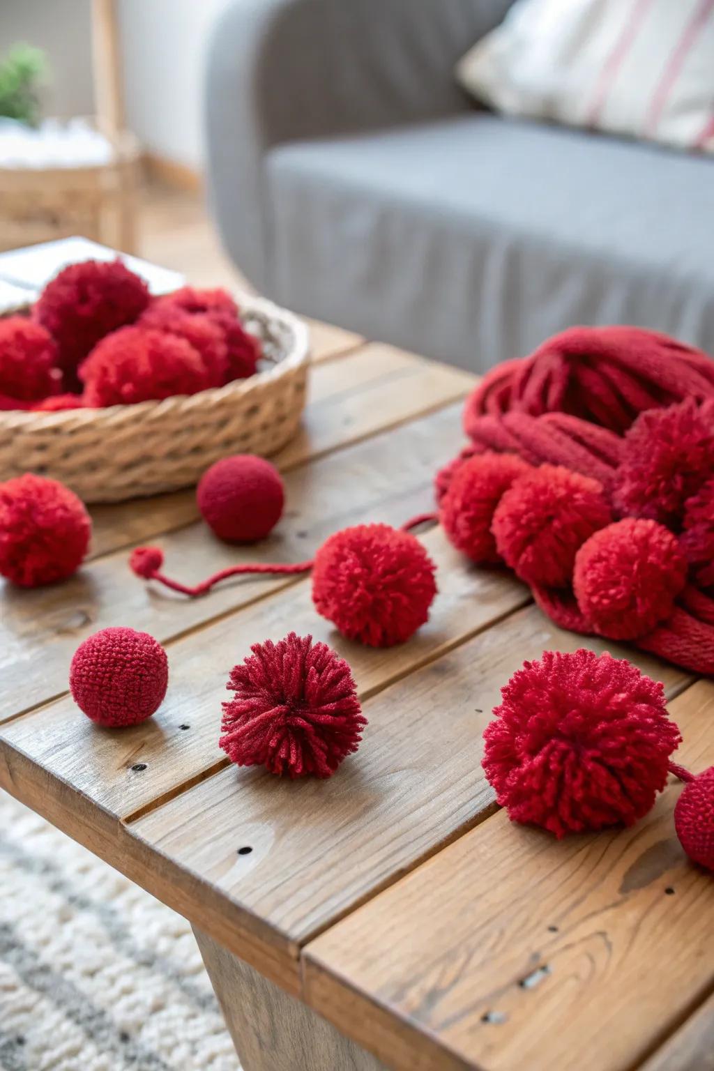Charming ruby wool balls bringing a playful element to the decor.