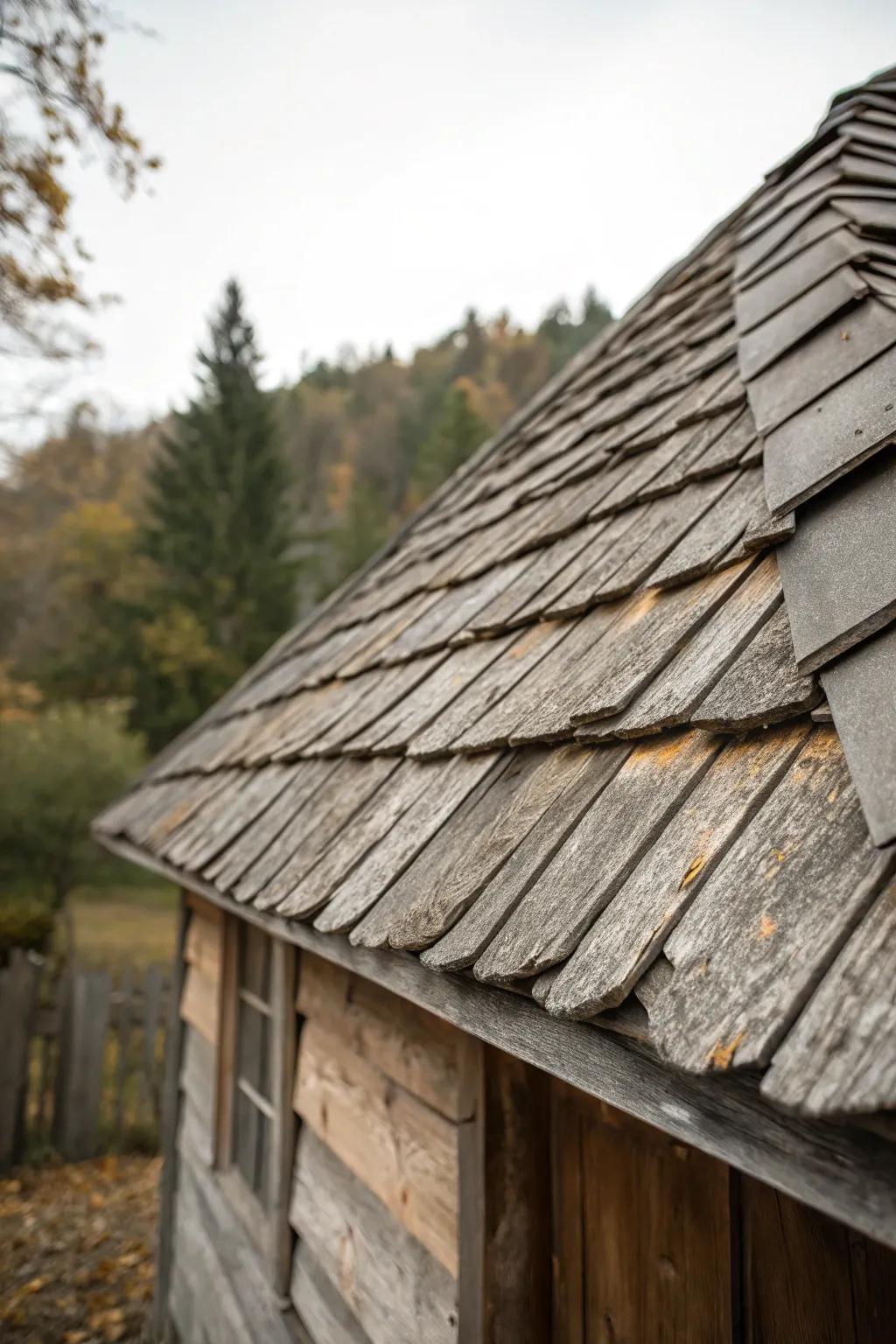 Aged timber boards add rustic charm to a cottage roof.