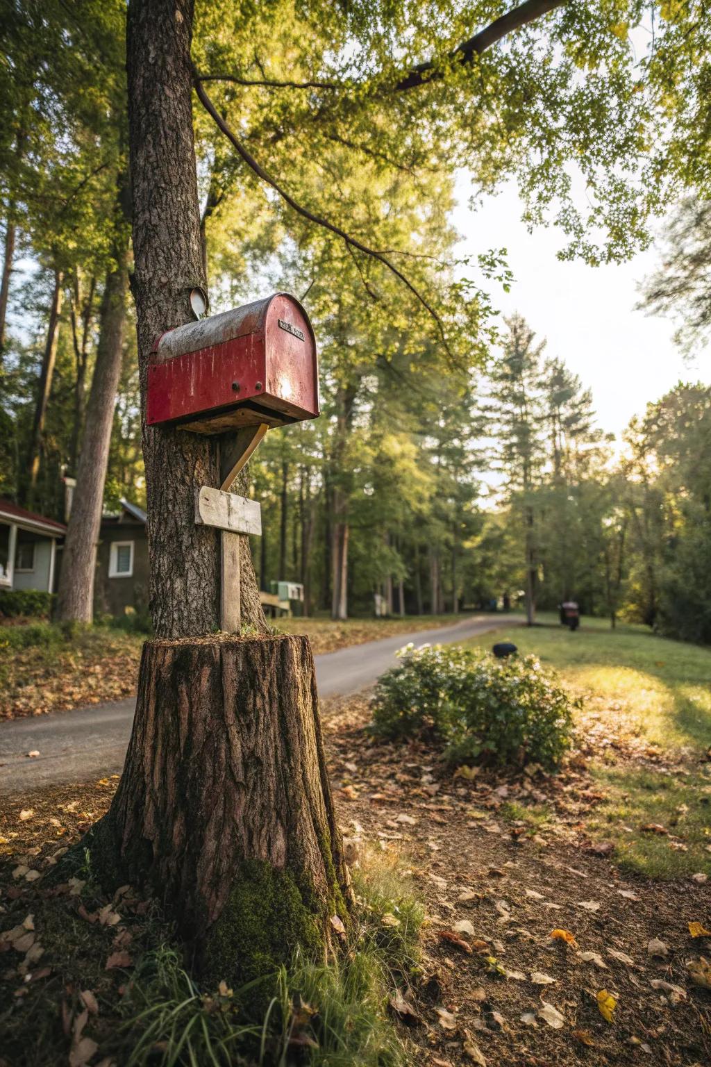 An arboreal base offers a rustic and eco-friendly mailbox solution.