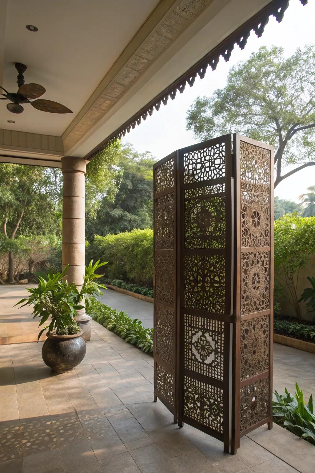 Decorative screens add privacy and elegance.