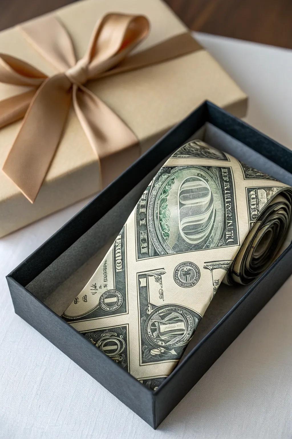 A clever money tie for the humor-loving recipient.