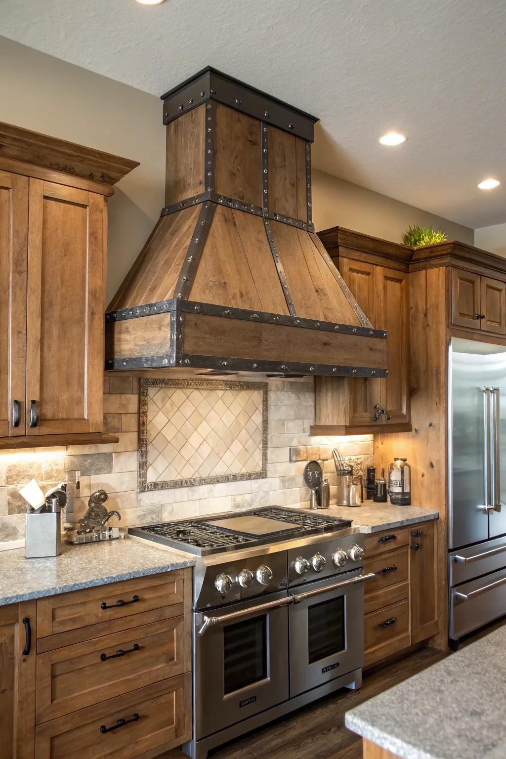 Mixed materials allow for a unique and customized range hood design.