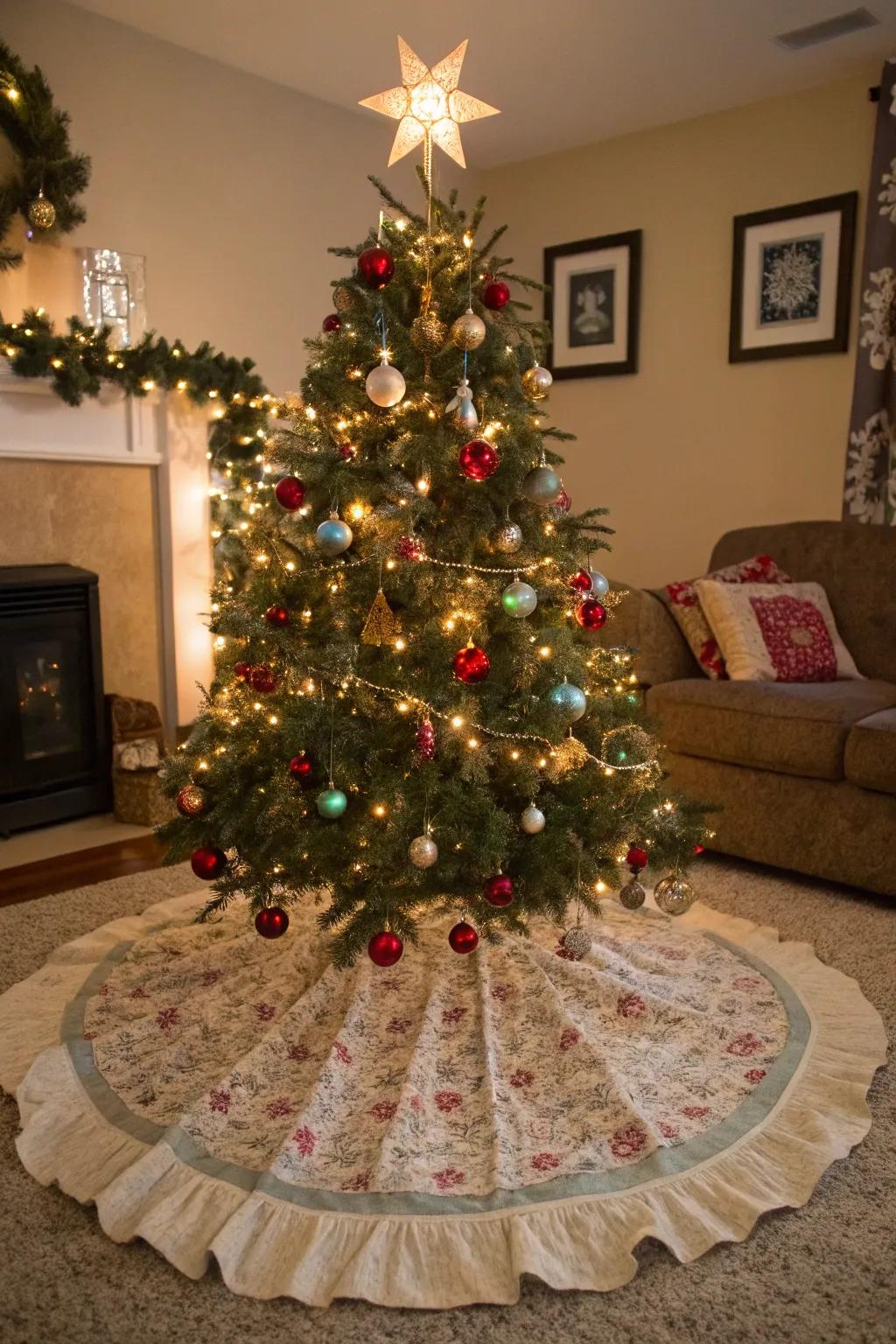 A DIY evergreen base adds a custom touch to holiday decor.
