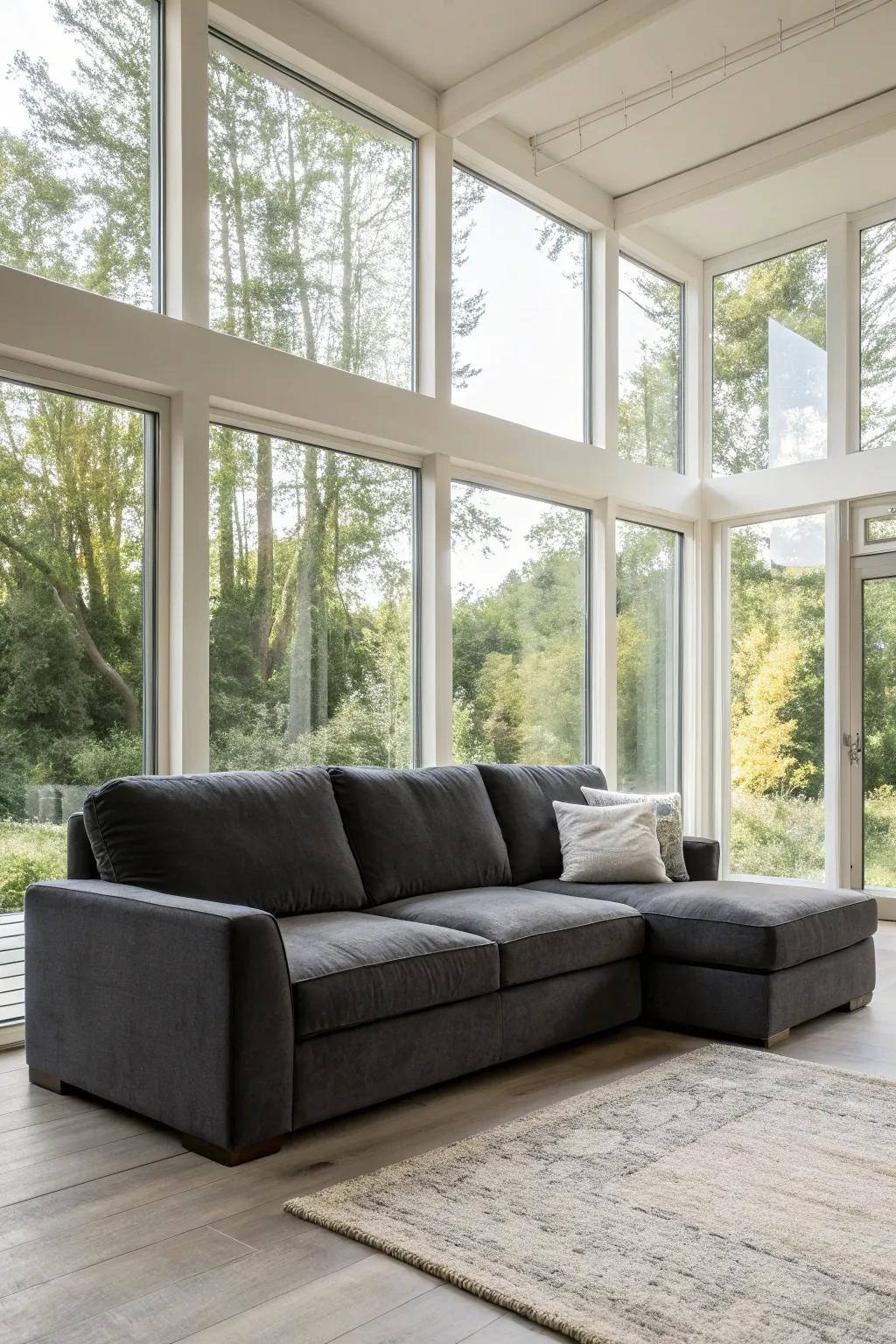 Expansive windows contribute light and spaciousness to the area.