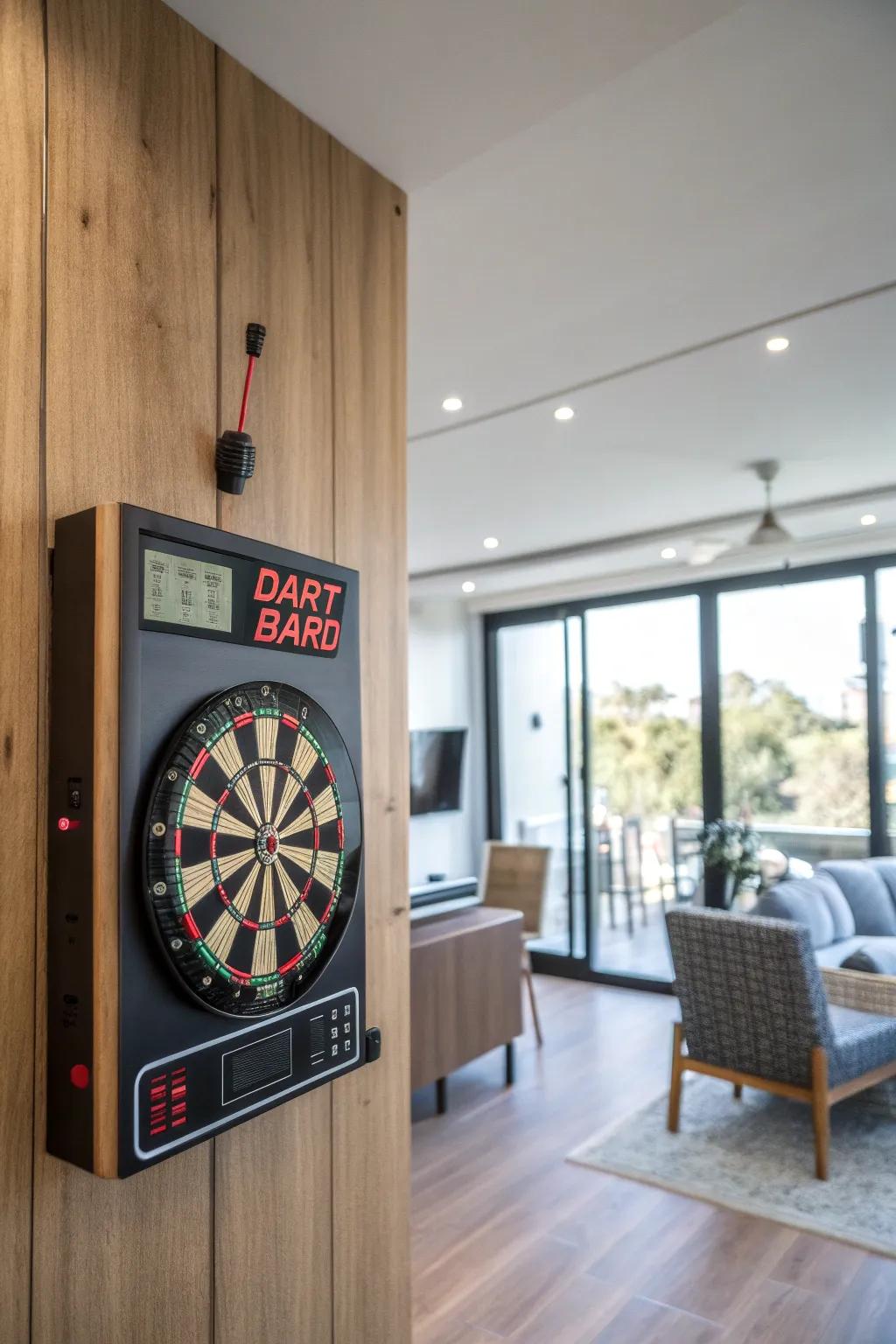 An interactive scoreboard for a high-tech dart board experience.