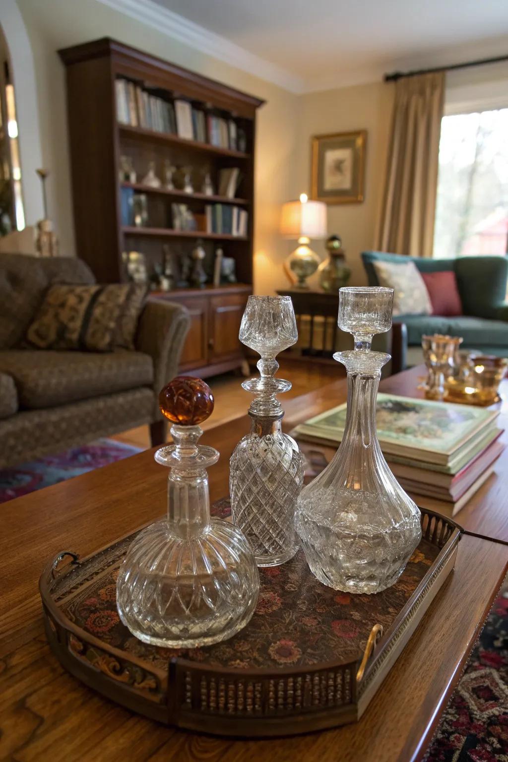 A classic collection of glass vessels displayed as a nostalgic centerpiece.